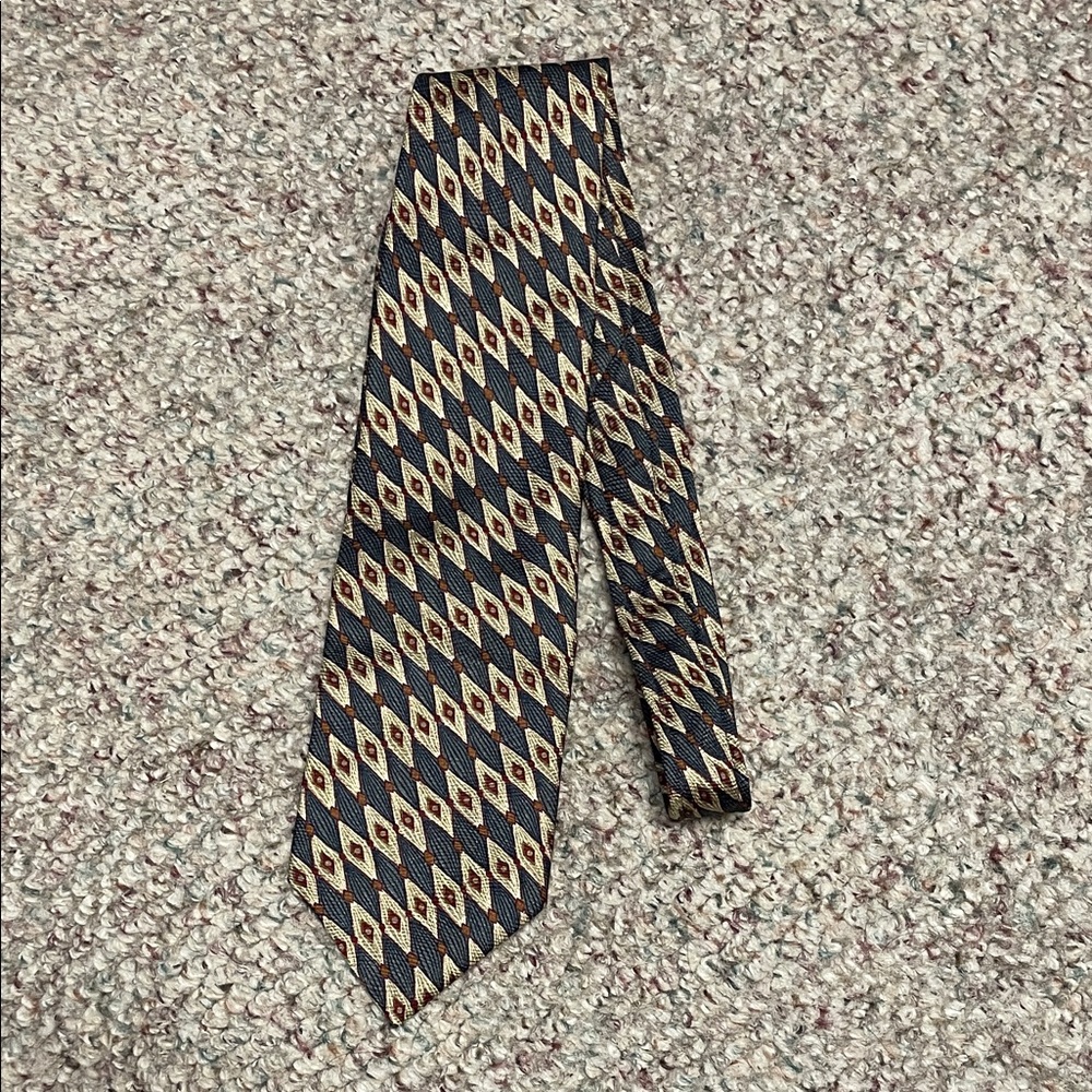 Valentino 100% silk Geometric Patterned Tie - Blue and Cream